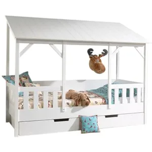Lit cabane - VIPACK - Henri - Bois massif - Blanc - 90x200 cm