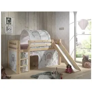 Comparateur de prix : Lit mi-hauteur Astrid avec toboggan en bois de pin - Tente de lit et t...