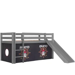 Vipack Vipack Lit Enfant Surlev Avec Toboggan Pino 90x200cm Gris + Rideau De Lit Pirates