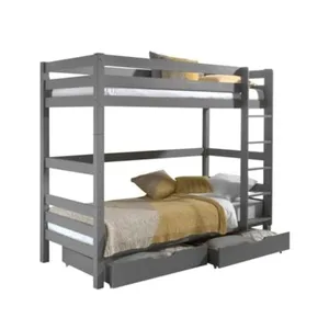 vipack Pack - Lit Superposé & Mezzanine Enfant & 2 Tiroirs Pino III Gris
