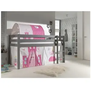 Lit mi-hauteur - VIPACK - Pino Princesse - Sommier à lattes - Gris - Enfant pas cher