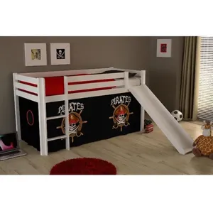 vipack Lit enfant mezzanine en bois massif avec toboggan et rideau Pirates - ... pas cher