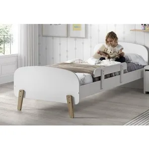 Vipack Kiddy Lit Simple En Bois Laqu Et Brut Et Sommier Blanc + Barrir... pas cher