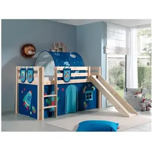 vipack Lit Mi-Hauteur 90x200 avec Toboggan Sommier Inclus et Housse Astro Pin... pas cher