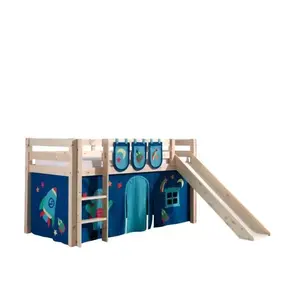 Lit Compact avec Toboggan PINO - VIPACK - Pin Massif Nature - 209x217x114cm - Bleu pas cher