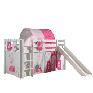 Lit Mi-Hauteur 90x200 avec Toboggan et Housse Princesse Pino - Vipack ... pas cher
