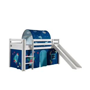 Lit mezzanine avec toboggan et rideau - Vipack PINO - Bois massif - Bl... pas cher