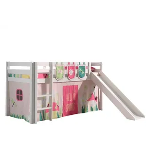 Lit mezzanine avec toboggan en pin massif blanc - Vipack - PINO - 90x2... pas cher