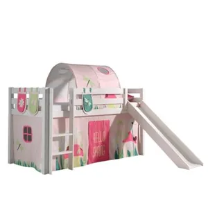 Lit Mi-Hauteur Vipack Pino avec Toboggan et Sommier - Blanc pas cher