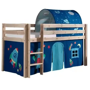 Lit mi-hauteur Charlotte en pin naturel avec tente, tunnel et sacs de rangement Astro - Vipack - 90x200cm - Bleu pas cher