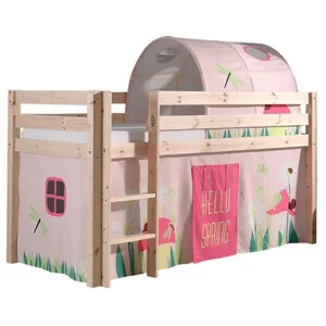 vipack Lit mi-hauteur Charlotte en pin naturel avec tente et tunnel Spring - ... pas cher