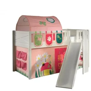 Lit Mezzanine avec Toboggan et Rideau Spring - Vipack - Scott - Bois M... pas cher