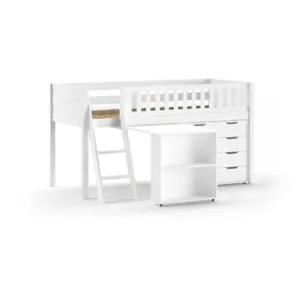 vipack Lit Mi-Hauteur - SCOTT - Bureau et Commode - Blanc - Pin Scandi... pas cher