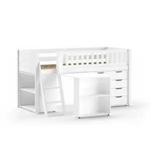 vipack Lit Mi-Hauteur - Scott - Bureau Bibliothèque Commode - Blanc - ... pas cher