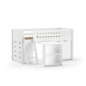 Lit mezzanine avec bureau et commodes - Vipack - Scott - Blanc - 1 pla...