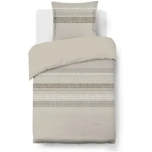 Parure Housse de couette - VISION - Anthony - 140 x 200 cm - 1 taie assortie 65 x 65 cm - Beige -  100% coton pas cher