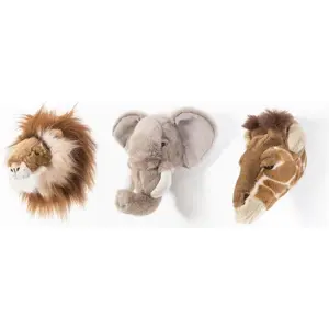 Wild&Soft Mini trophées en peluche safari - BIBIB - lot de 3 - lion, éléphant, girafe pas cher