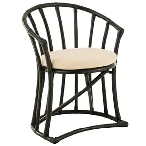 J-LINE Chaise Rotin & Coussin "Howard" 70cm Noir pas cher