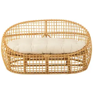 J-LINE Canapé 2 Places Rotin & Coussin "Lise" 137cm Naturel pas cher