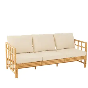 J-LINE Canapé 3 Places Rotin & Coussin "Elise" 187cm Naturel pas cher