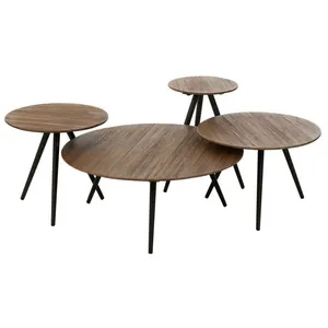 JLINE Lot de 4 Tables Basses en Bois "Teck" 70cm Naturel pas cher