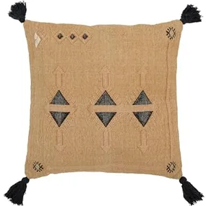 J-LINE Coussin Déco Triangle Bali 50x50cm Naturel & Noir pas cher