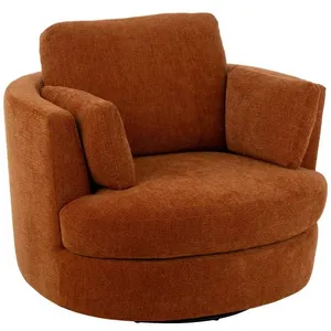 Fauteuil pivotant rond 109x100x89 cm en tissu rouilleVendu parcdiscount