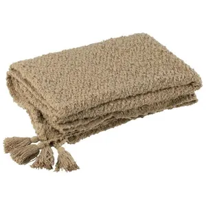 J-LINE Plaid 130x180 cm en tissu coton beige pas cher