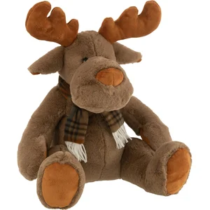 J-Line pluche Rendier + Sjaal Zittend - textiel - bruin - large