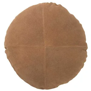 Coussin rond en cuir camel - J-LINE - Déhoussable - Dimensions L 45 cm x L/P 45 cm x H 8 cm pas cher