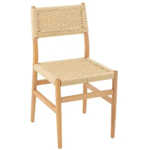 JLINE Chaise salle à manger en bois de hêtre et corde Naturel 50x46x87 cm pas cher