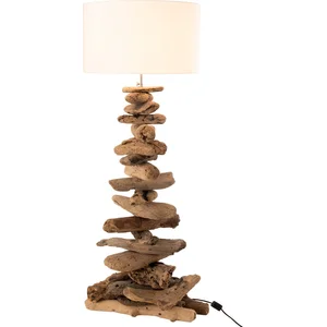 Comparateur de prix : J-Line Lampe avec abat jour et pied morceau de bois en bois naturel 42x42x90 cm