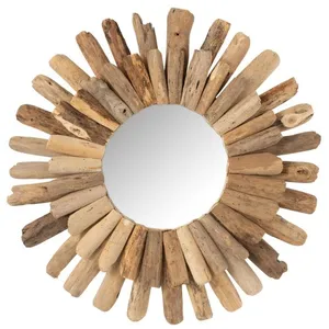 J-Line Miroir Rond Bois Flotte Naturel Medium pas cher