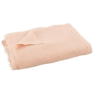 J-LINE Plaid Déco Uni Bord Court 150x200cm Rose pas cher