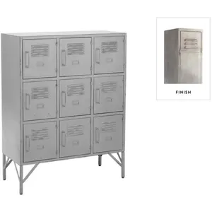 Armoire 9 Portes Metal Argent - CaliCosy Gris - J-LINE - Meuble de chambre - Adulte - Battante pas cher