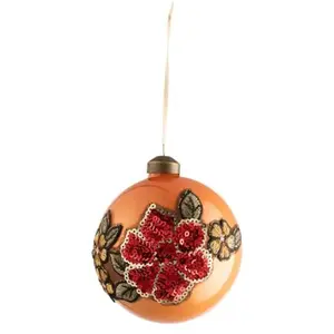 Boule de noël broderie fleur en sequins pas cher