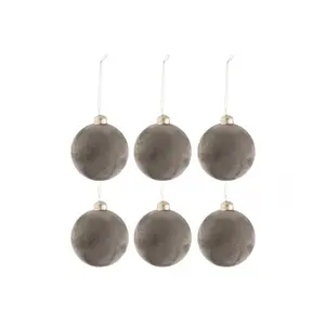 J-Line kerstbal - fluweel/glas - grijs - small - doos van 6Vendu parbol