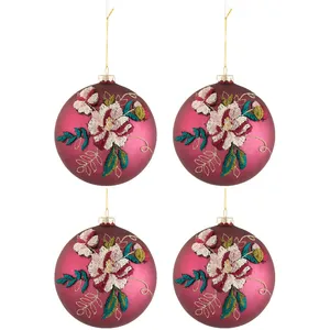 Lot de 4 Boules de noël broderie fleur pas cher