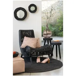 J-LINE Miroir Mural Déco En Bois "jenny" 42cm Noir pas cher