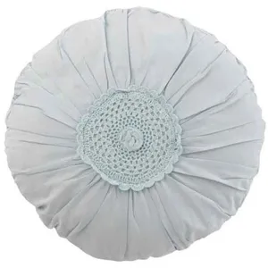 J-LINE Coussin Rond Déco Dentelle 40cm Bleu pas cher