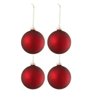 J-Line kerstbal Effen - glas - mat rood - medium - doos van 4
