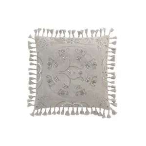 J-LINE COUSSIN MAROC FLOCHES VEL GRI Gris/Greige pas cher