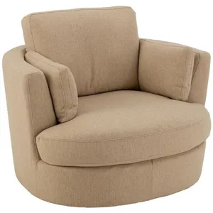 J-LINE Fauteuil pivotant tissu beige et pied en bois Vida pas cher