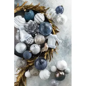 J-Line kerstbal Kartel Klaar/2opal - glas - wit/blauw - large - 2 dozen van 4 stuksVendu parbol