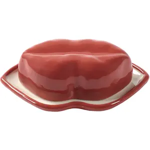 Serax Wouters & Hendrix Les Objets Mouleversants Lips schaaltje met deksel 18x12cm H6cm rood / wit pas cher
