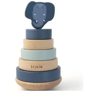 Trixie Tour empilable bébé avec anneaux en bois Mrs. éléphant bleu pas cher