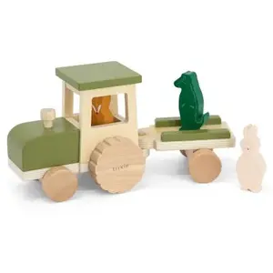 Tracteur en bois avec remorque - Bois FSC - Jouet enfant 18 mois - Trixie pas cher