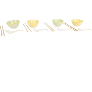 Cosy&Trendy Asian Set 12pcs - 4 Bowls D11,5cm Incl. Chopsticks - 4 Rijstlepels pas cher
