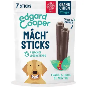 Bâtonnets Edgard & Cooper Mâch' Sticks menthe, fraise pour chien - pour les grands chiens (à partir de 25 kg, 7 sticks)Vendu parzooplus-be