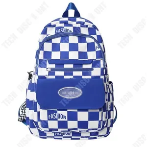 TECH DISCOUNT TD® Cartable en damier grande capacité en nylon anti-éclaboussures ordinateur sac à dos collège lycée étudiant campus bleu sac à pas cher